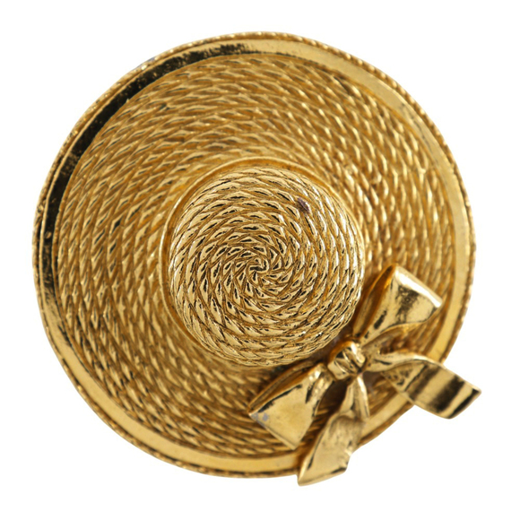 CHANEL Gold Straw Brooch